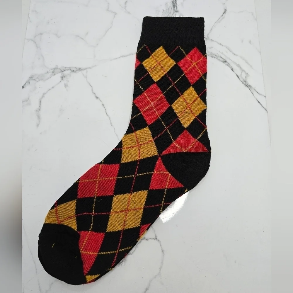 Bohemian | Argyle orange black maximalist print preppy tube socks